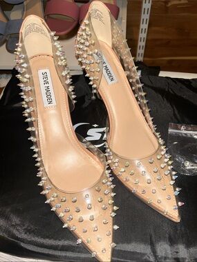 Steve Madden Nude Pointed-Toe Clear Pumps with Iridescent Spikes